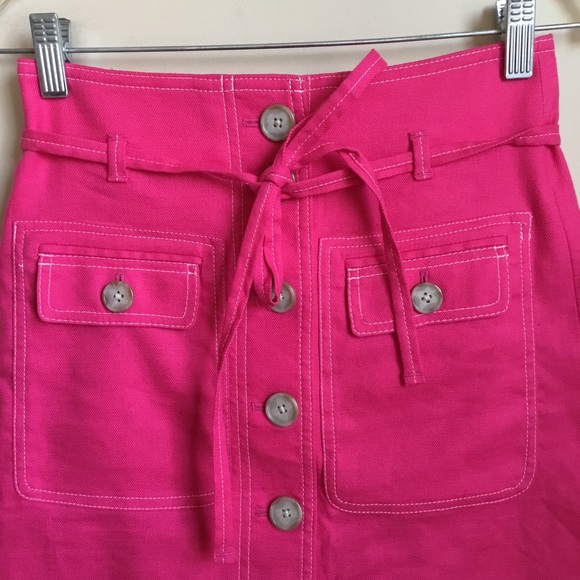 J. Crew Pink Front Button Waist Tie Linen Skirt - Picture 4 of 8